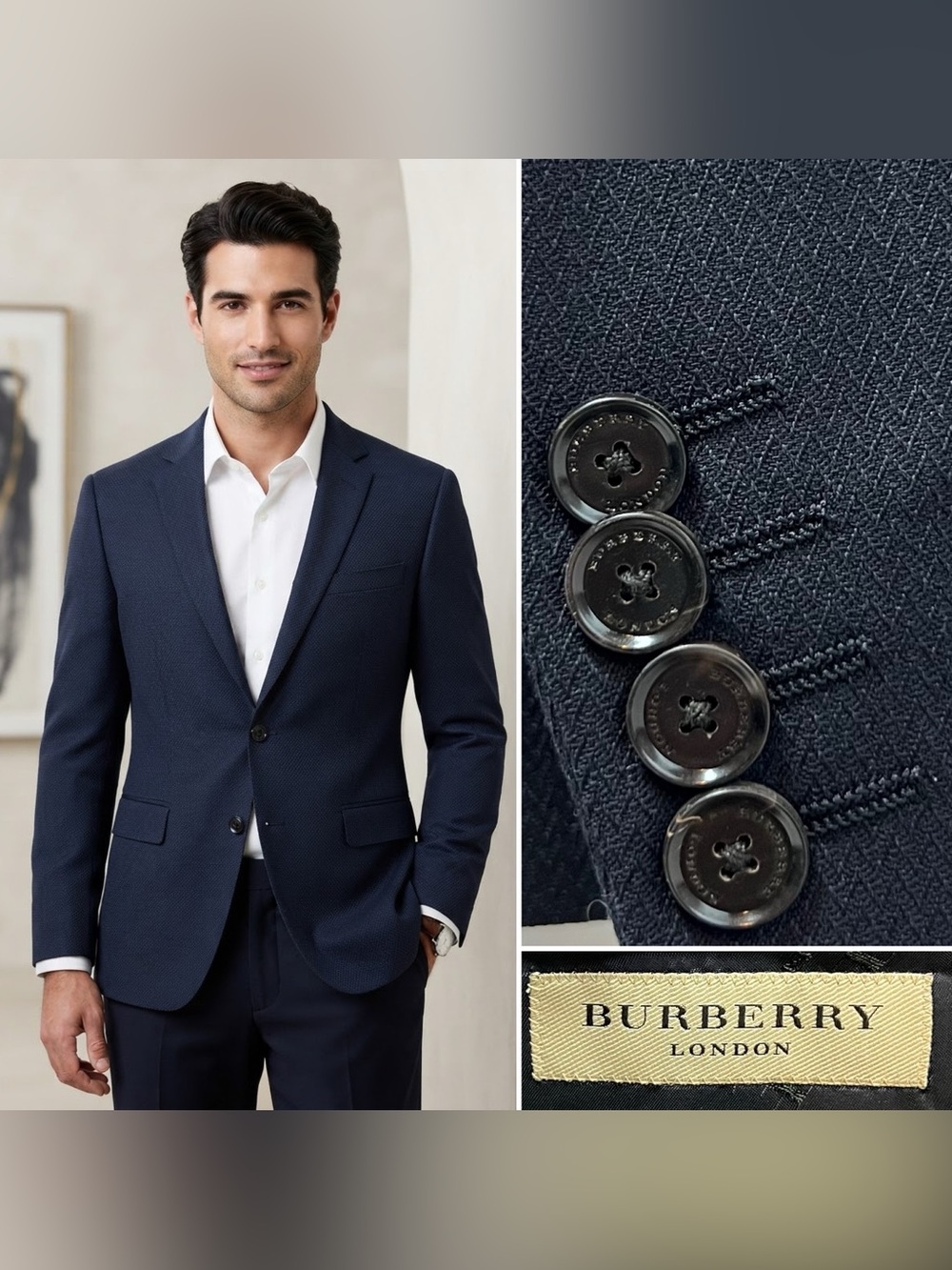 Burberry Men’s 48R Navy Open Weave Wool Samford Blazer Jacket